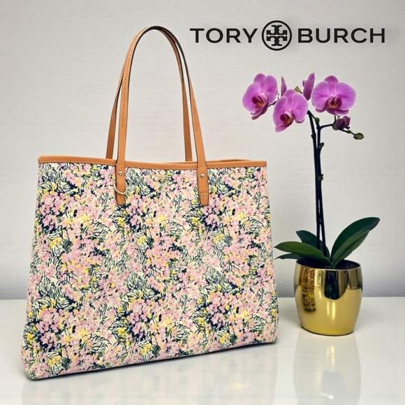 Tory Burch Kerrington Square Tote Flower Field Pink Floral Large Shoulder Bag - Picture 16 of 16